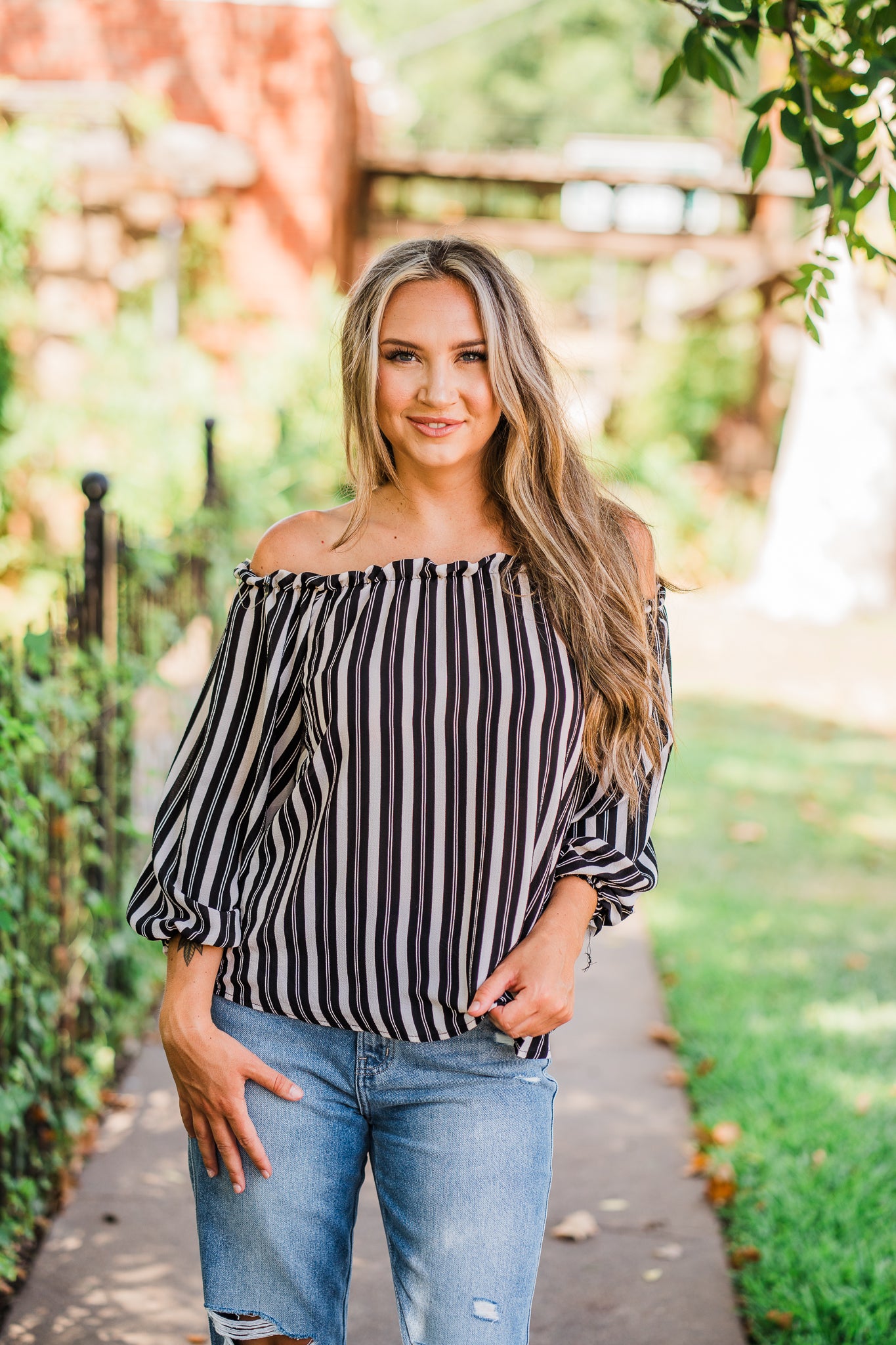 Black and White Striped Blouse