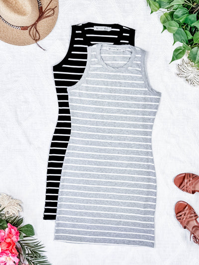 IN STOCK Mariah Ribbed Dress - Grey Stripes