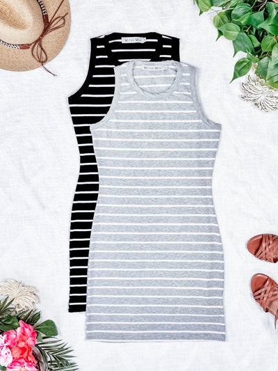 IN STOCK Mariah Ribbed Dress - Grey Stripes