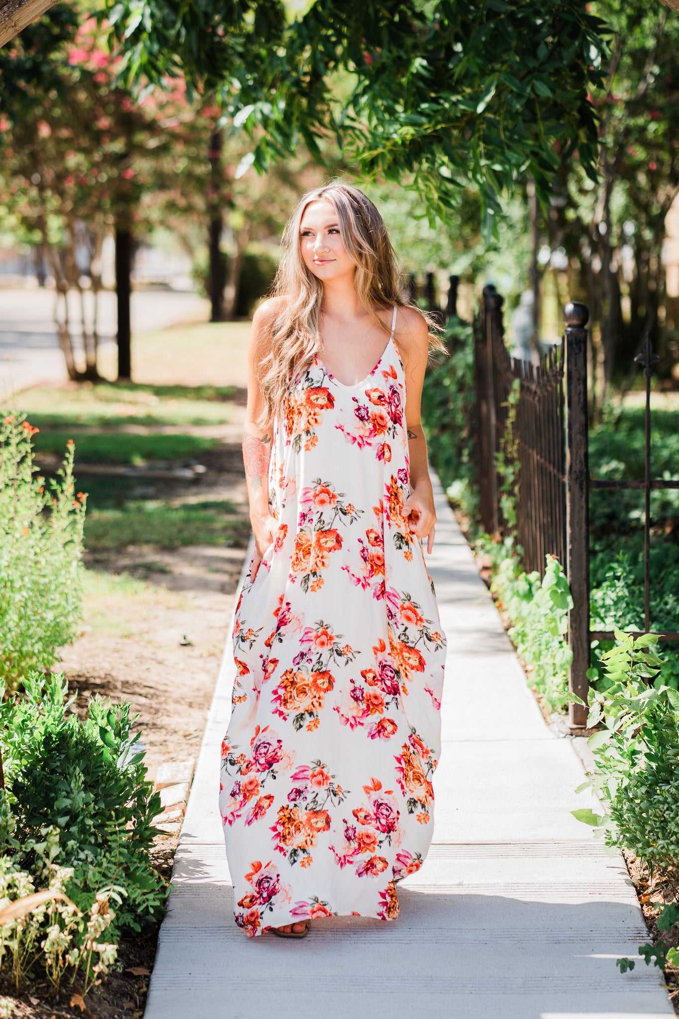 Cream and Pink Floral Maxi