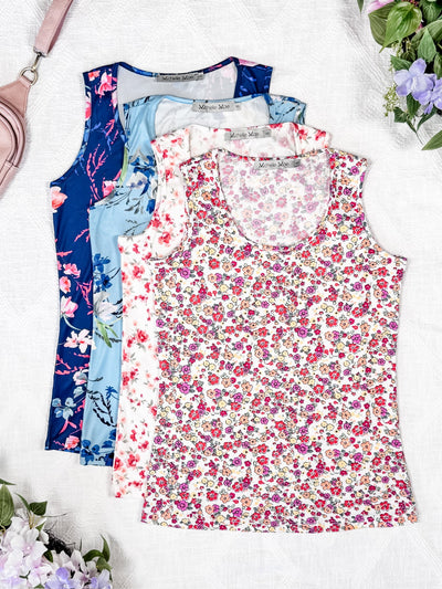 IN STOCK Luxe Crew Tank - Navy Floral Bliss