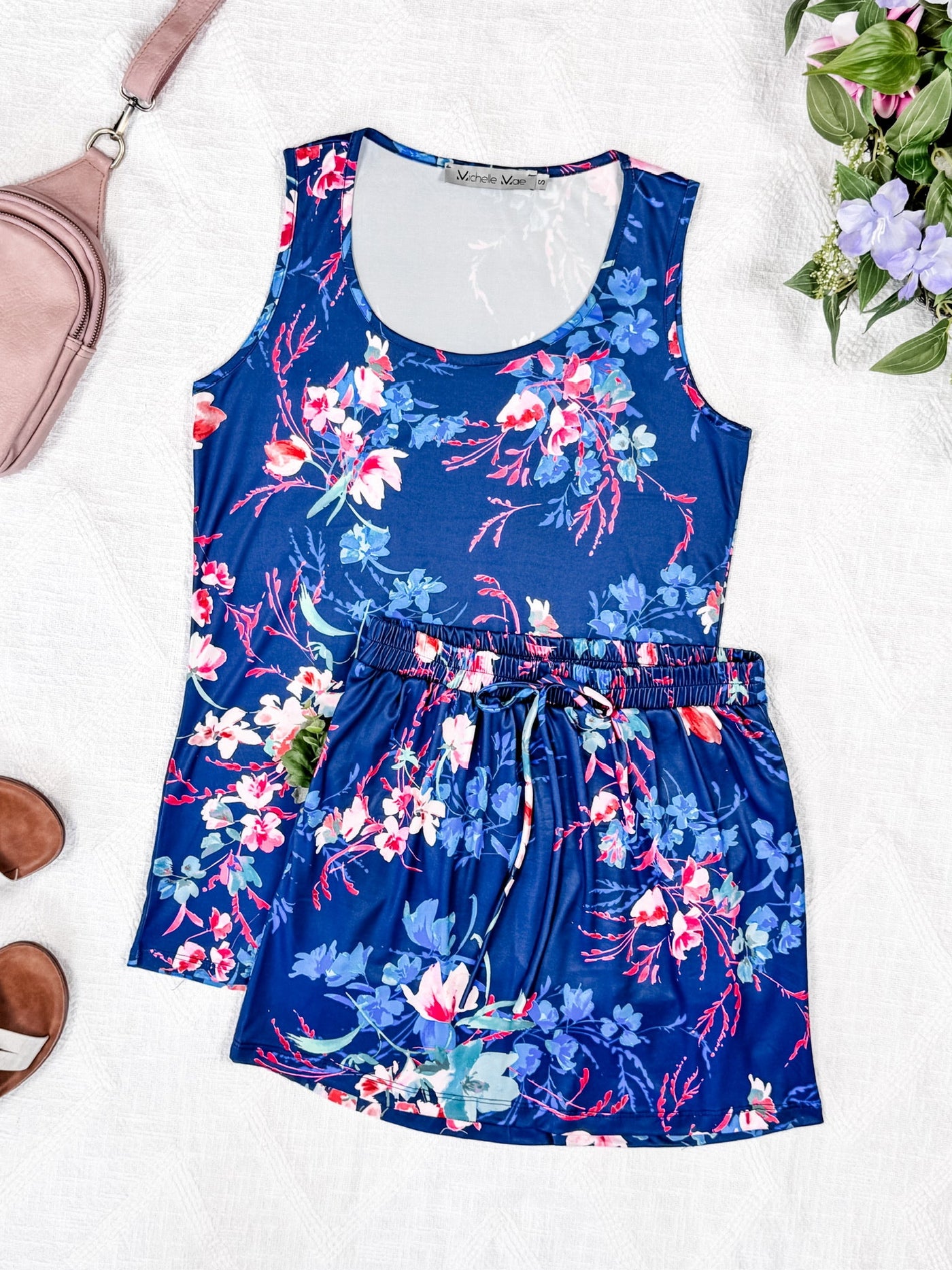 IN STOCK Luxe Crew Tank - Navy Floral Bliss