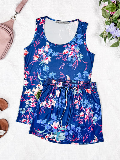 IN STOCK Luxe Crew Tank - Navy Floral Bliss
