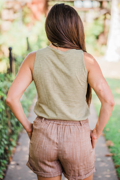 Light Olive Button Tank