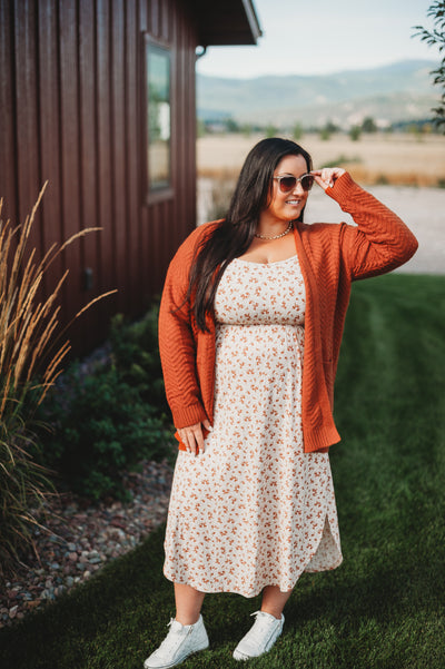 IN STOCK Reagan Ribbed Midi Dress - Sand and Rust Floral