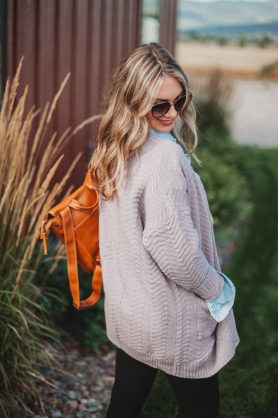 IN STOCK Billie Open Knit Cardigan - Dusty Purple