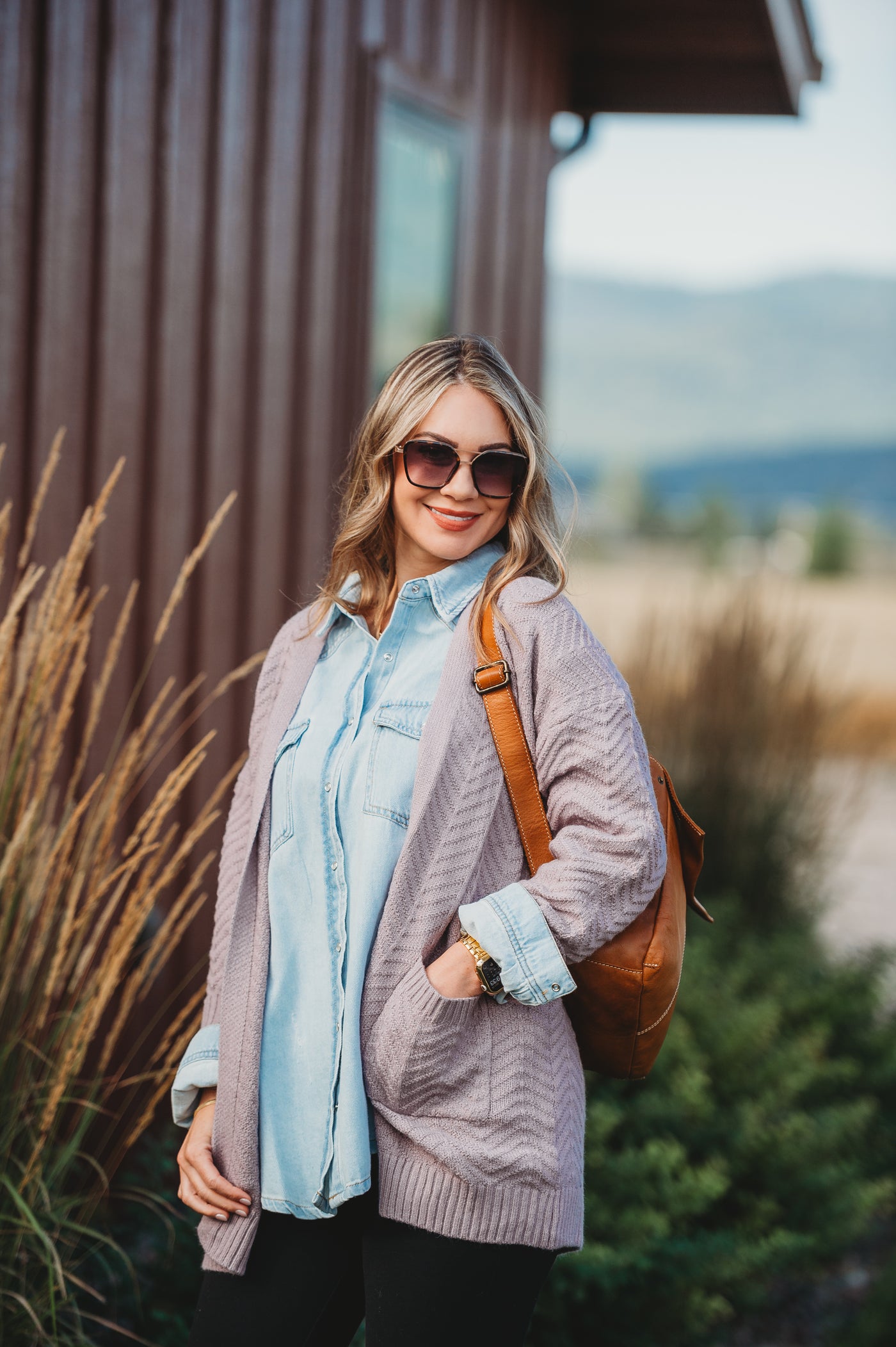 IN STOCK Billie Open Knit Cardigan - Dusty Purple