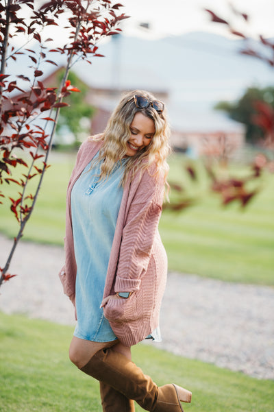 IN STOCK Billie Open Knit Cardigan - Dusty Rose