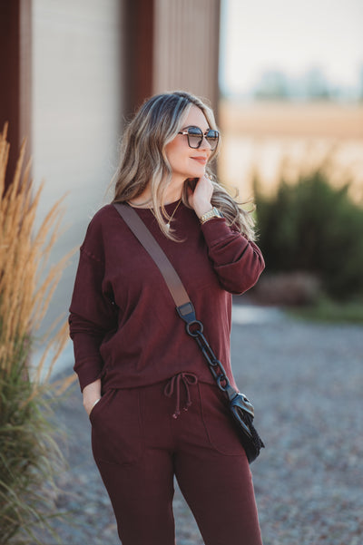 IN STOCK Corrine Ribbed Pullover Top - Burgundy