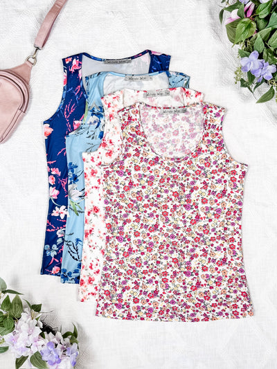 IN STOCK Luxe Crew Tank - Navy Floral Bliss