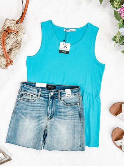 IN STOCK Renee Ruffle Tank - Ocean Blue