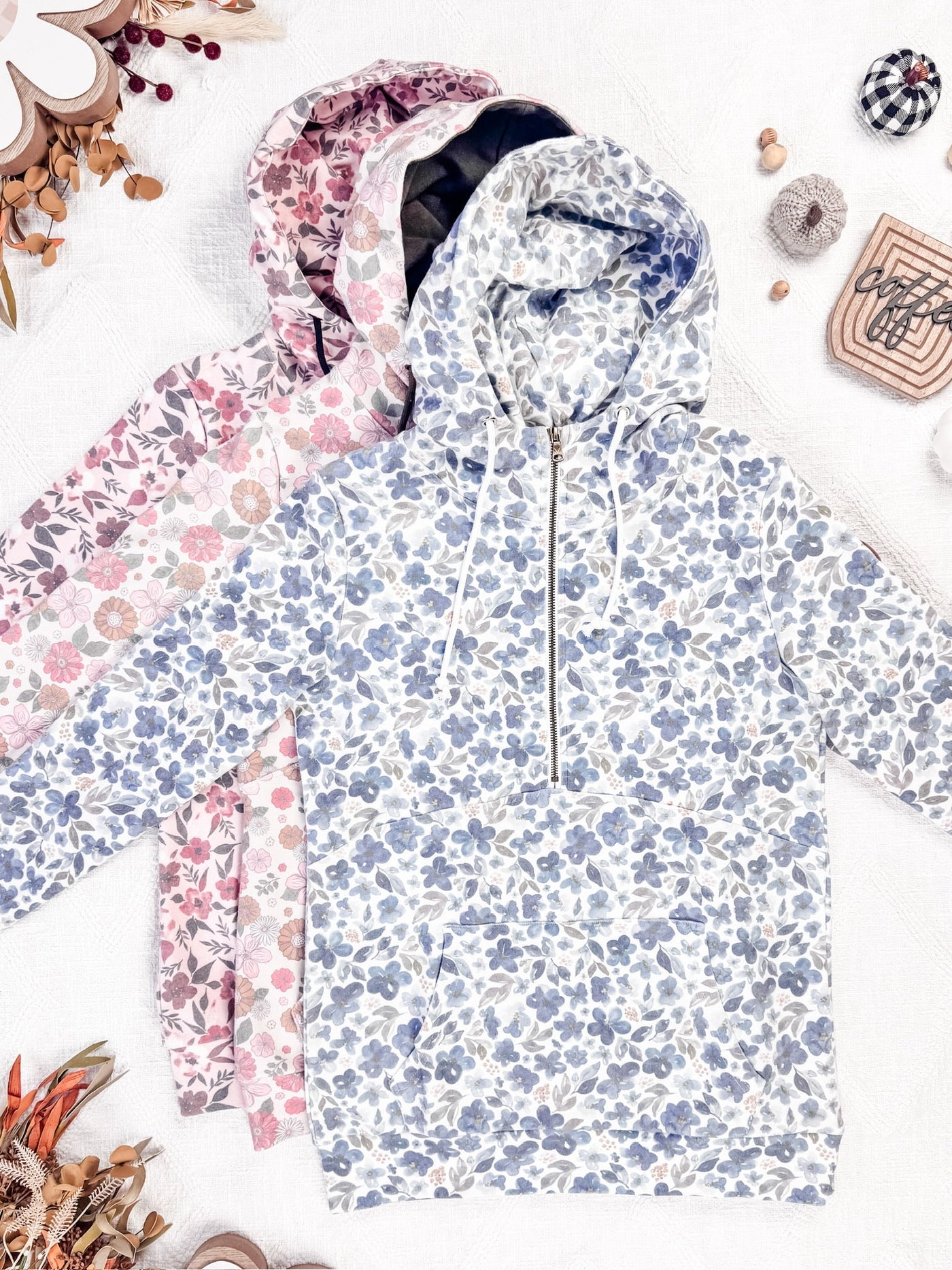 IN STOCK HalfZip Hoodie - Blue Floral