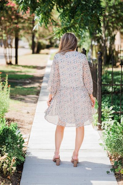 Sage Floral Print Button Down Mini Dress