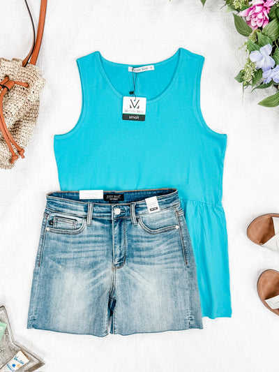 IN STOCK Renee Ruffle Tank - Ocean Blue