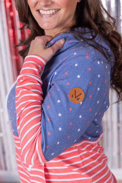 IN STOCK Hailey Pullover Hoodie - Faded Navy Freedom Stars and Stripes