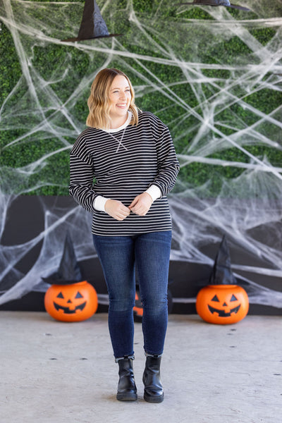 IN STOCK Lola Striped Thermal Top - Black