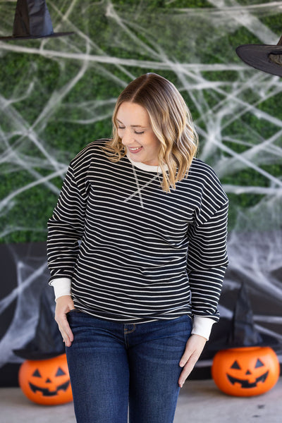 IN STOCK Lola Striped Thermal Top - Black