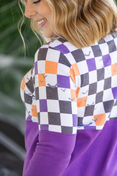 IN STOCK Natalie Pullover - Checkered Bats and Purple