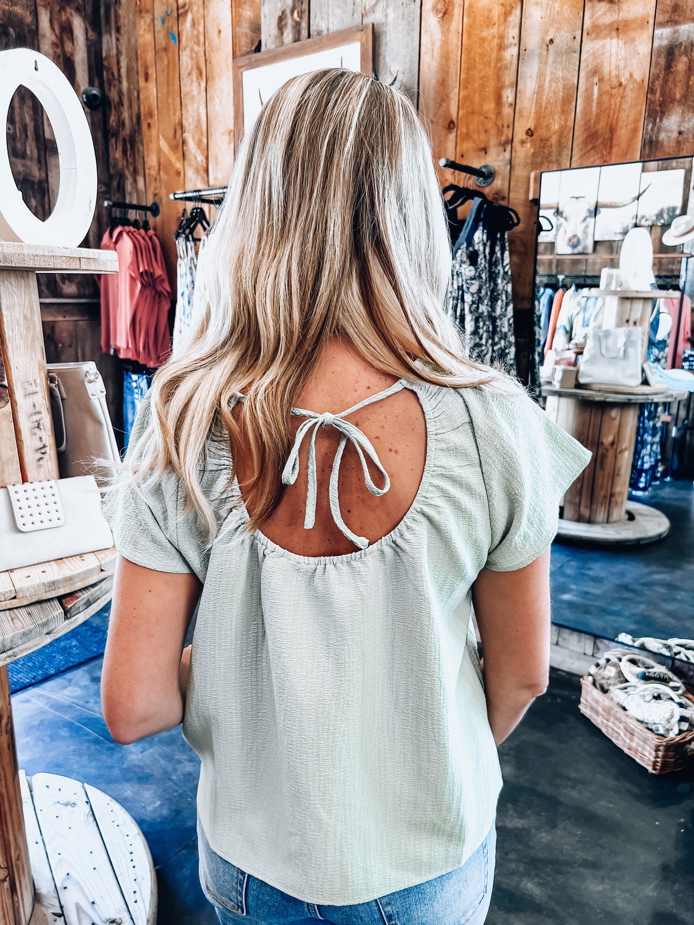 Sage Open Back Butterfly Sleeve Top