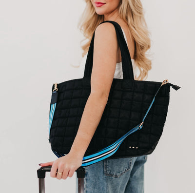 Day Dreamer Quilted Tote Bag- Black