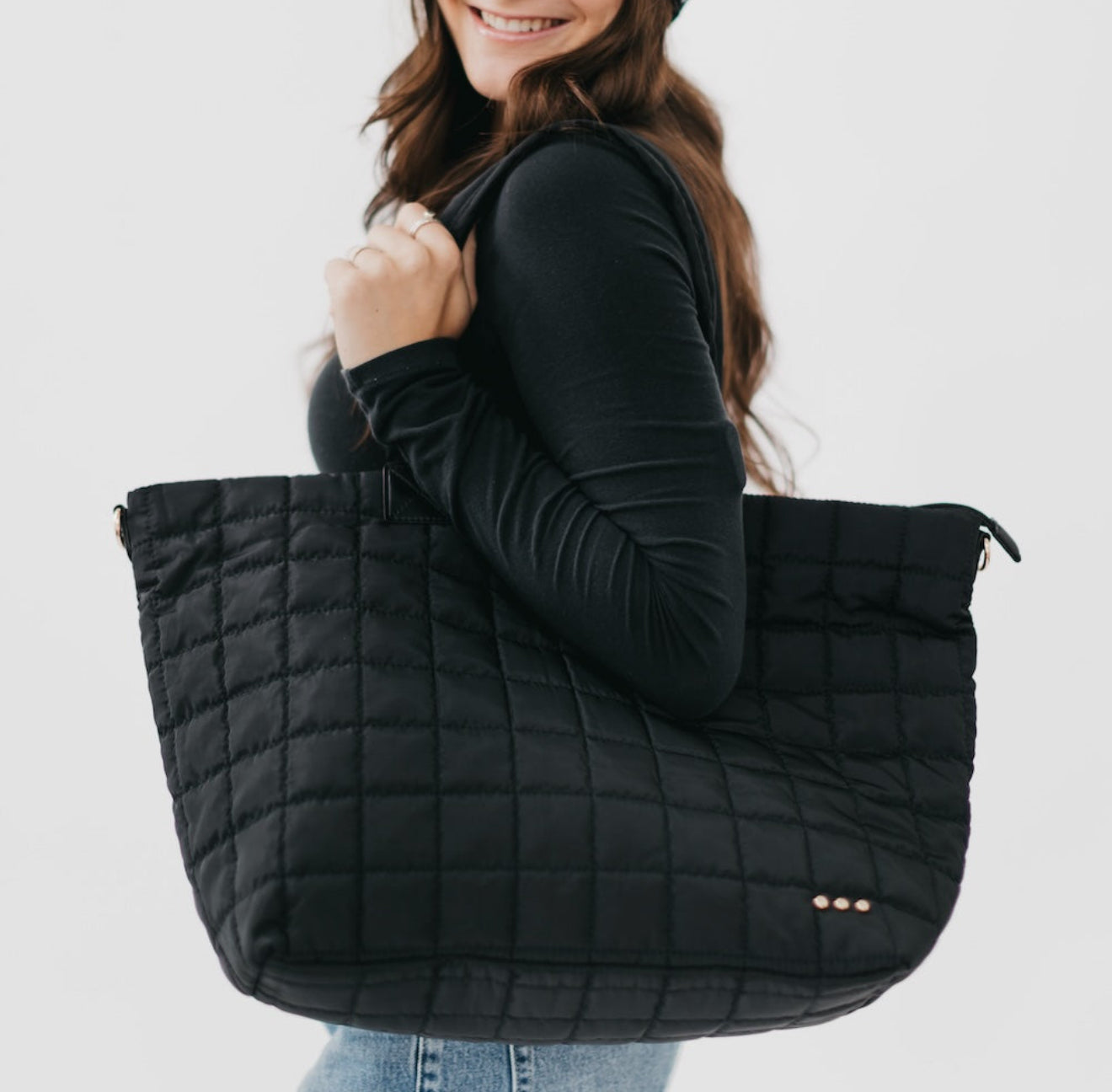 Day Dreamer Quilted Tote Bag- Black