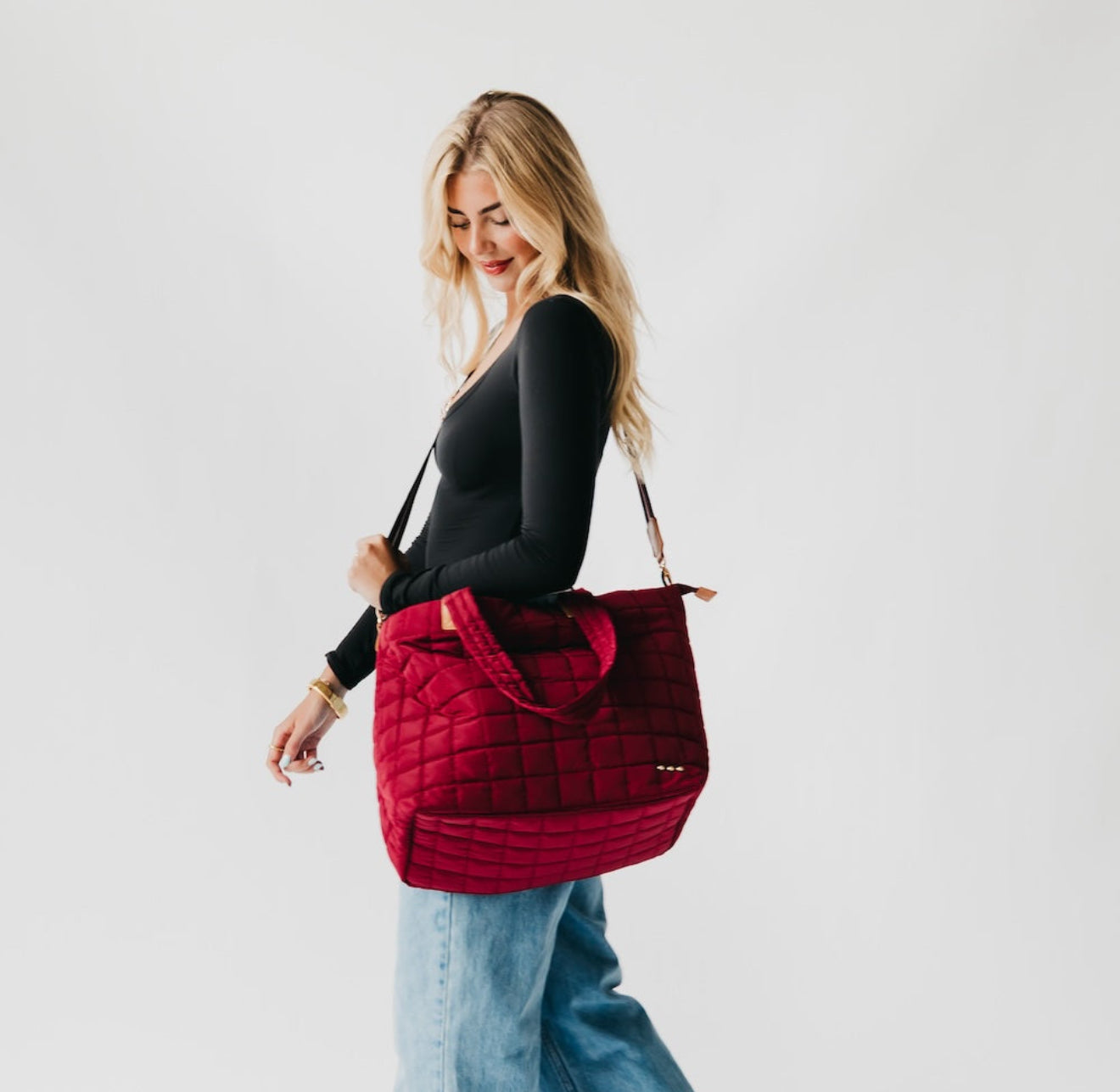 Day Dreamer Quilted Tote Bag- Burgundy