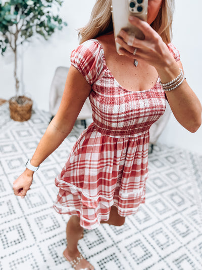 The Mae Red & White Plaid Mini Dress