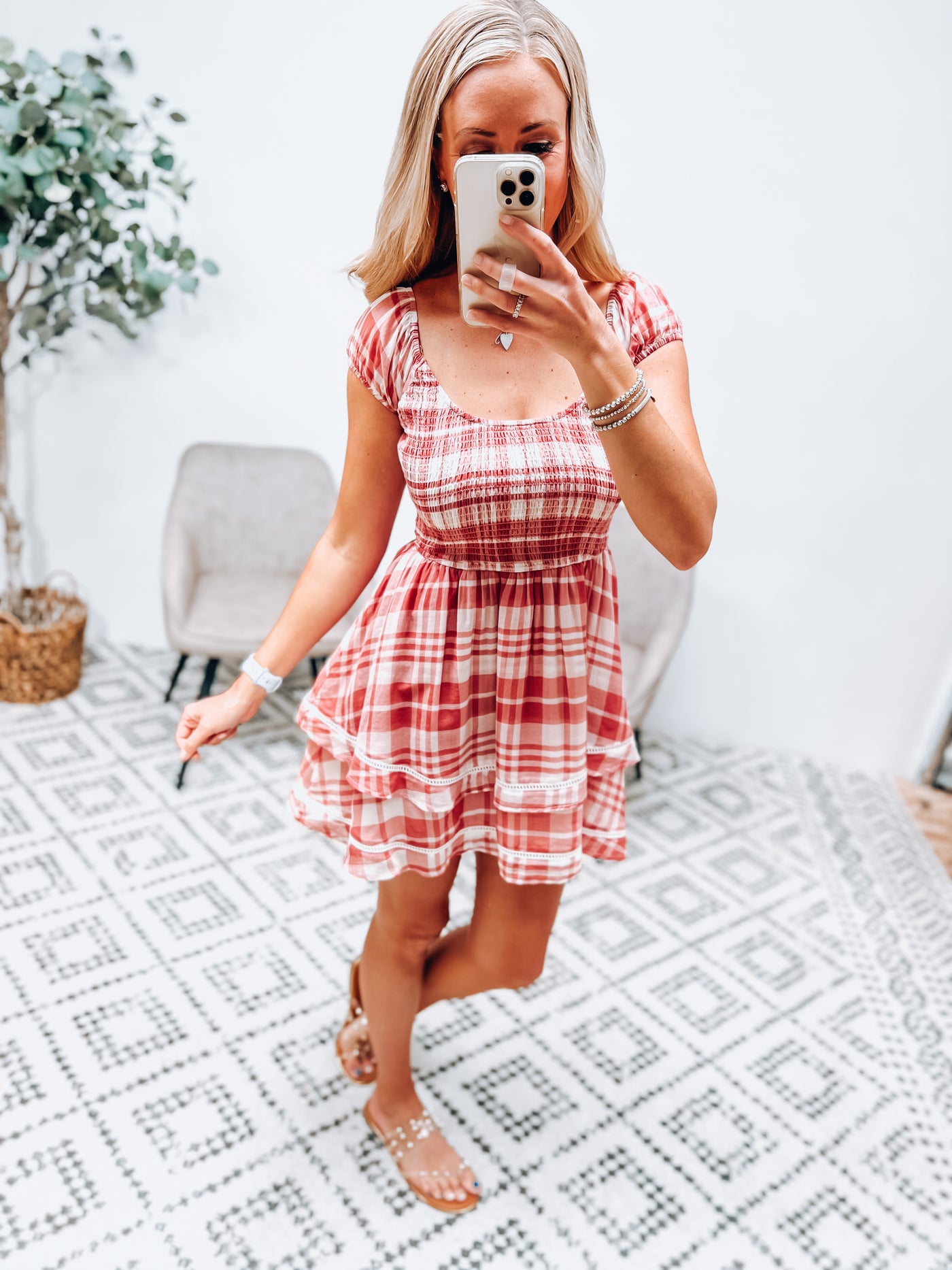 The Mae Red & White Plaid Mini Dress