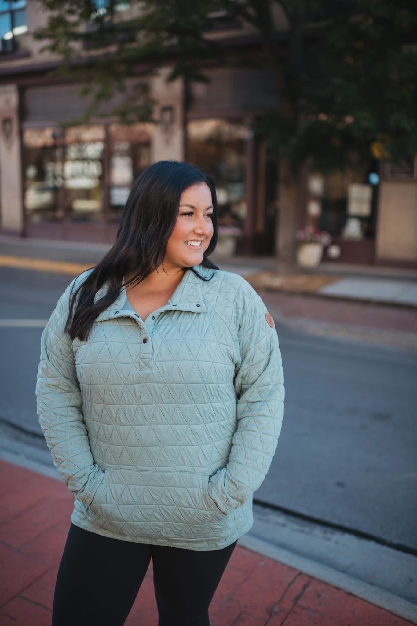 IN STOCK Geometric Button Snap Pullover - Sage