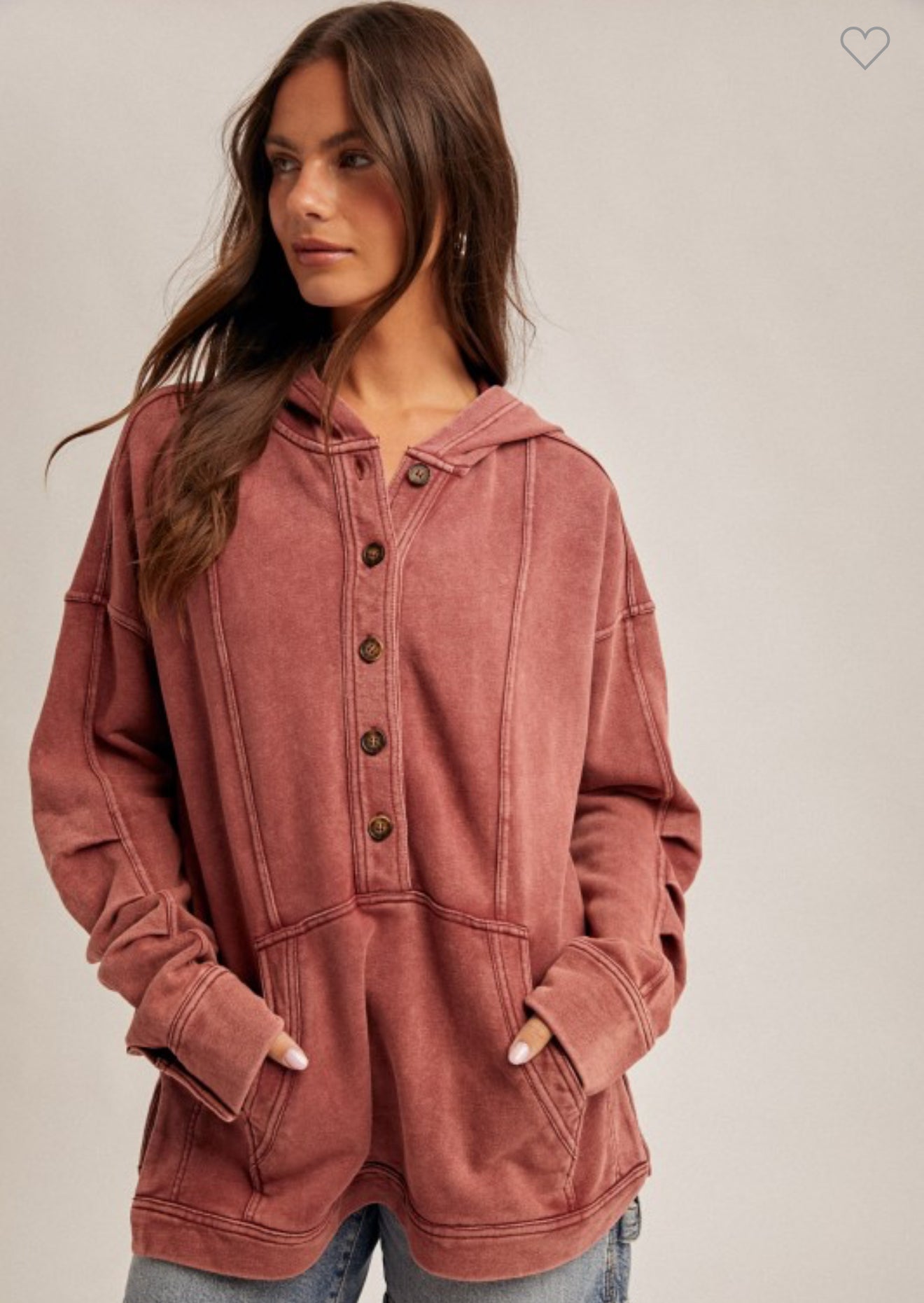 Washed Burgundy Hooded Tunic Pullover
