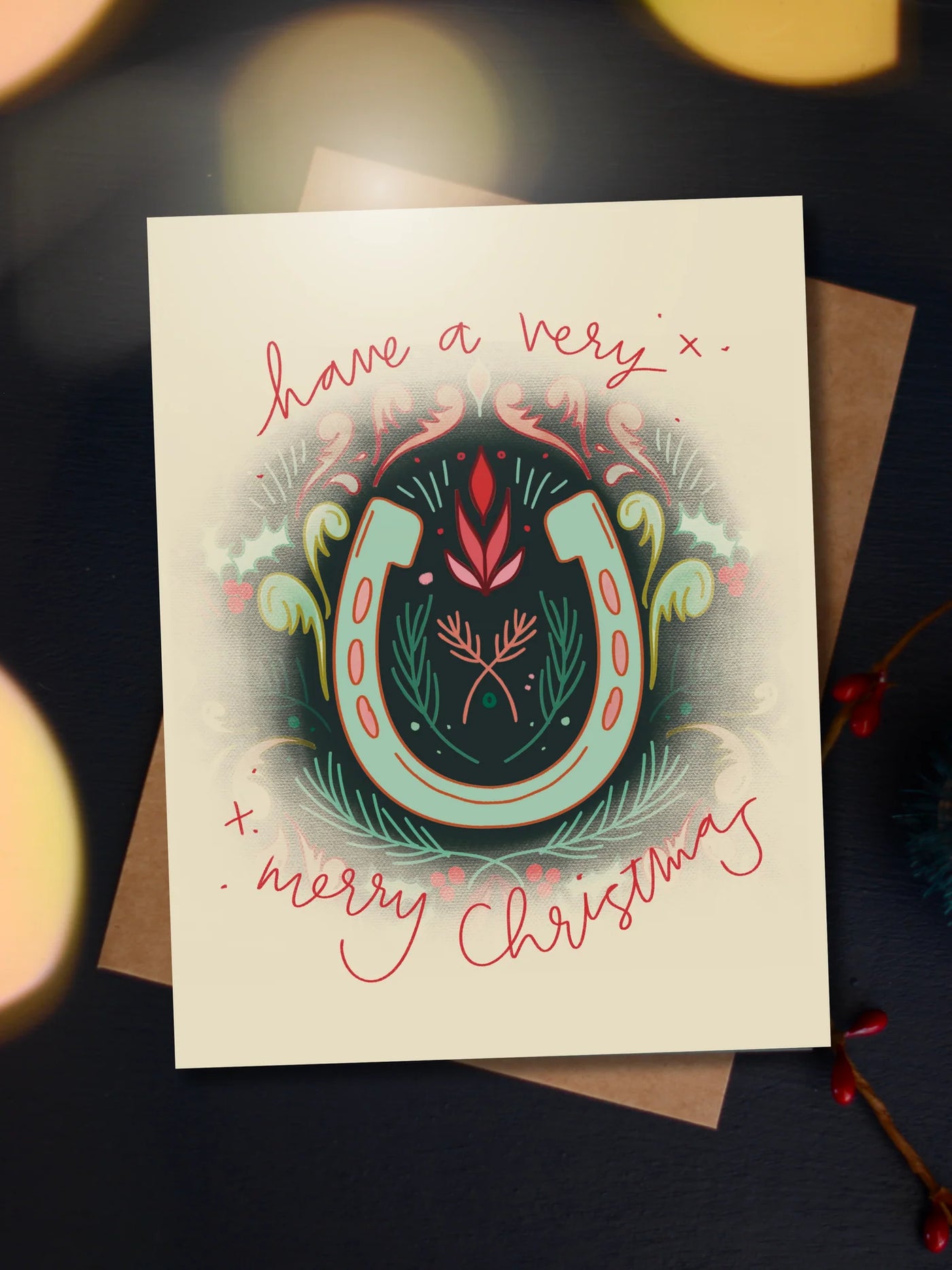 Have A Merry Christmas Horseshoe Western Christmas Holiday Card