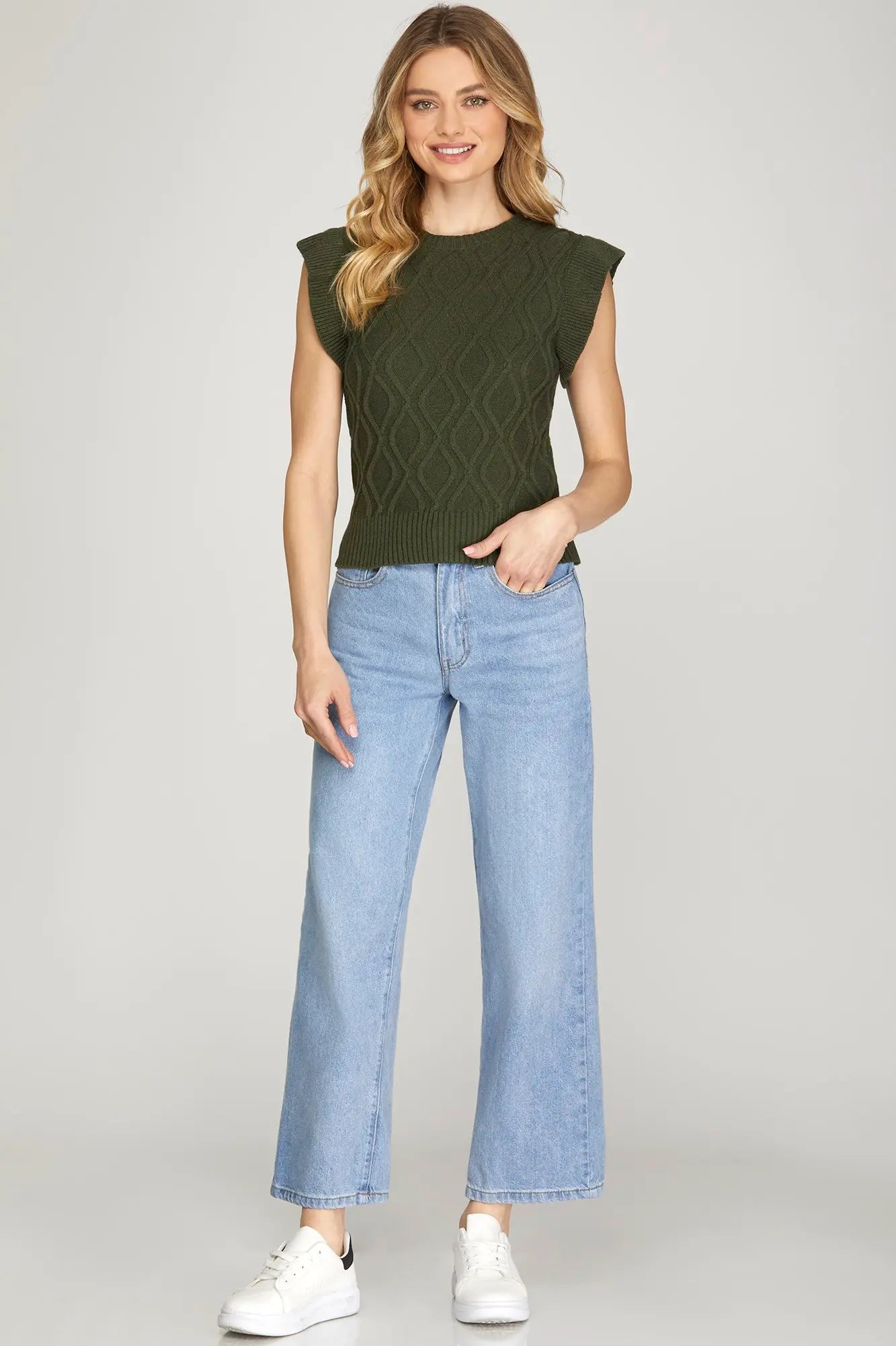 Evergreen Cable Knit Sweater Top