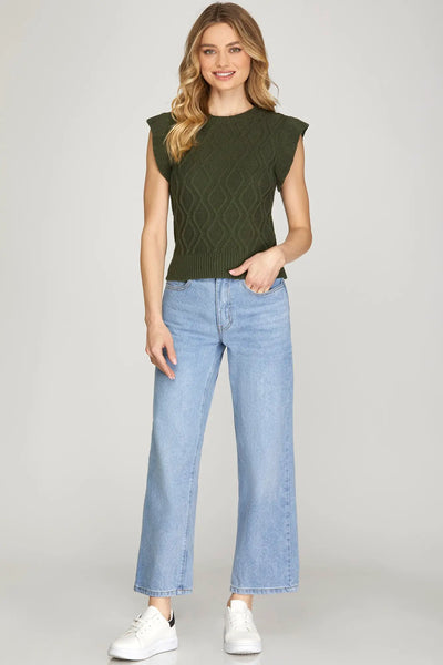 Evergreen Cable Knit Sweater Top