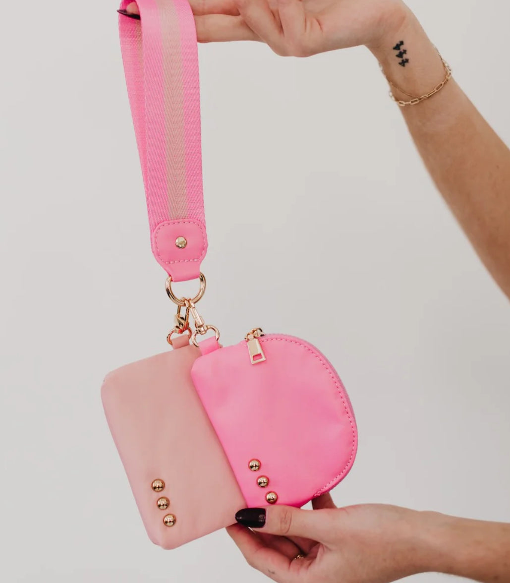 Dolly Dual Pouch Wristlet- Light Pink/Pink