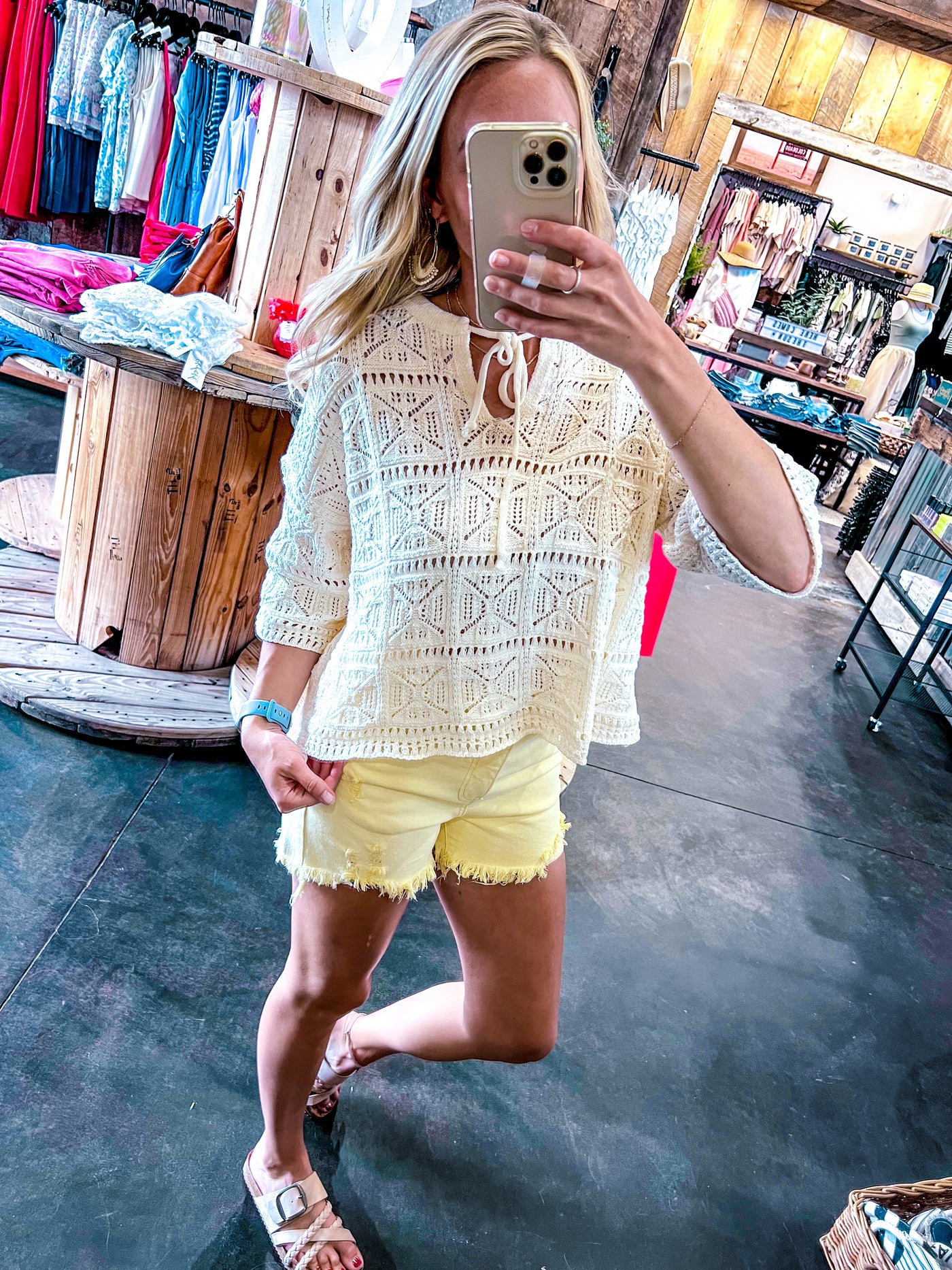 Pale Yellow High Rise Distressed Shorts