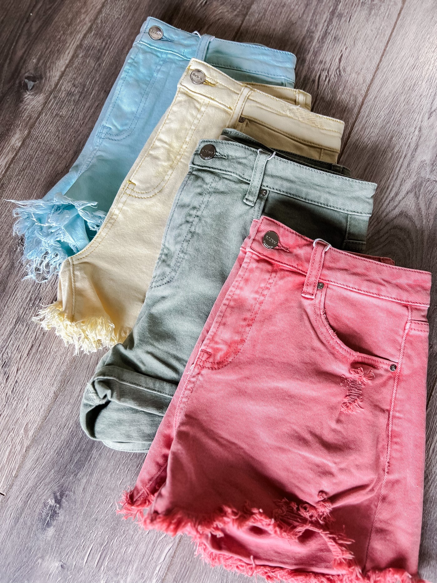 Pale Yellow High Rise Distressed Shorts