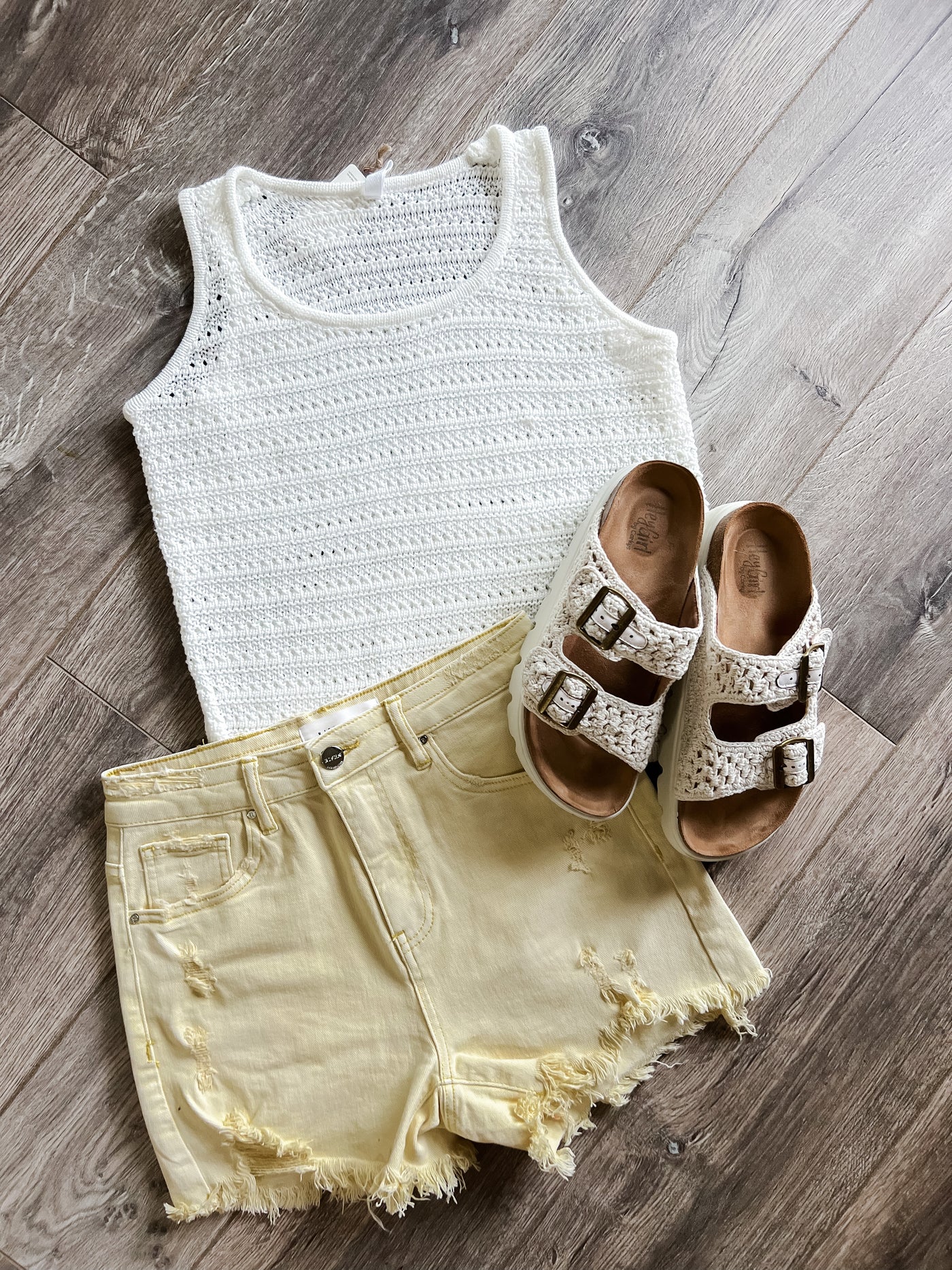 Pale Yellow High Rise Distressed Shorts