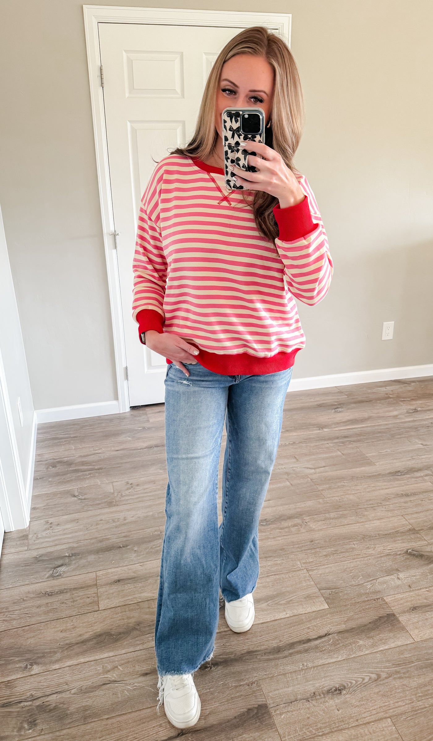 Contrast Stripe Pink and Fuchsia Pullover