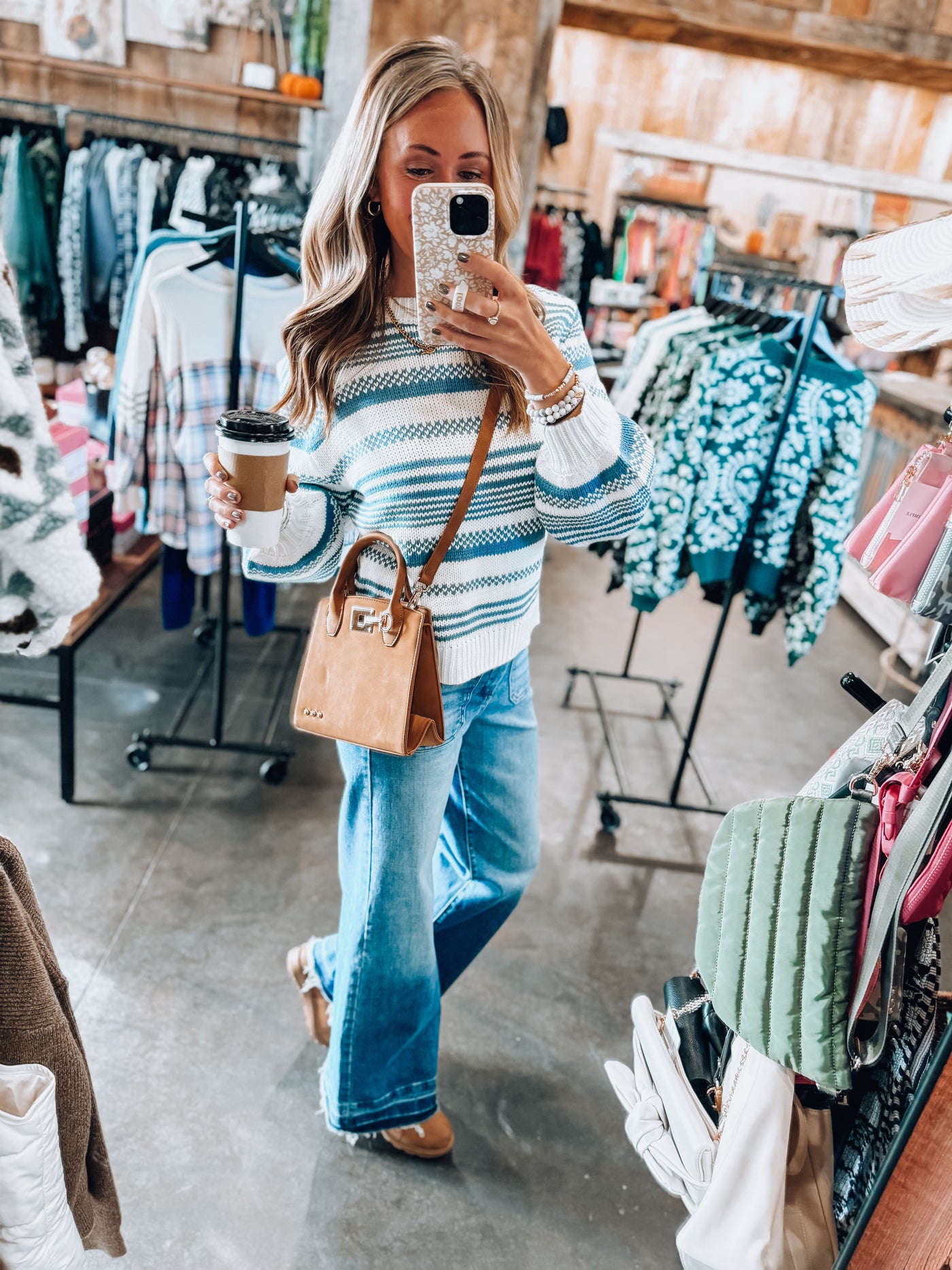 Cream & Blue Striped Knit Sweater
