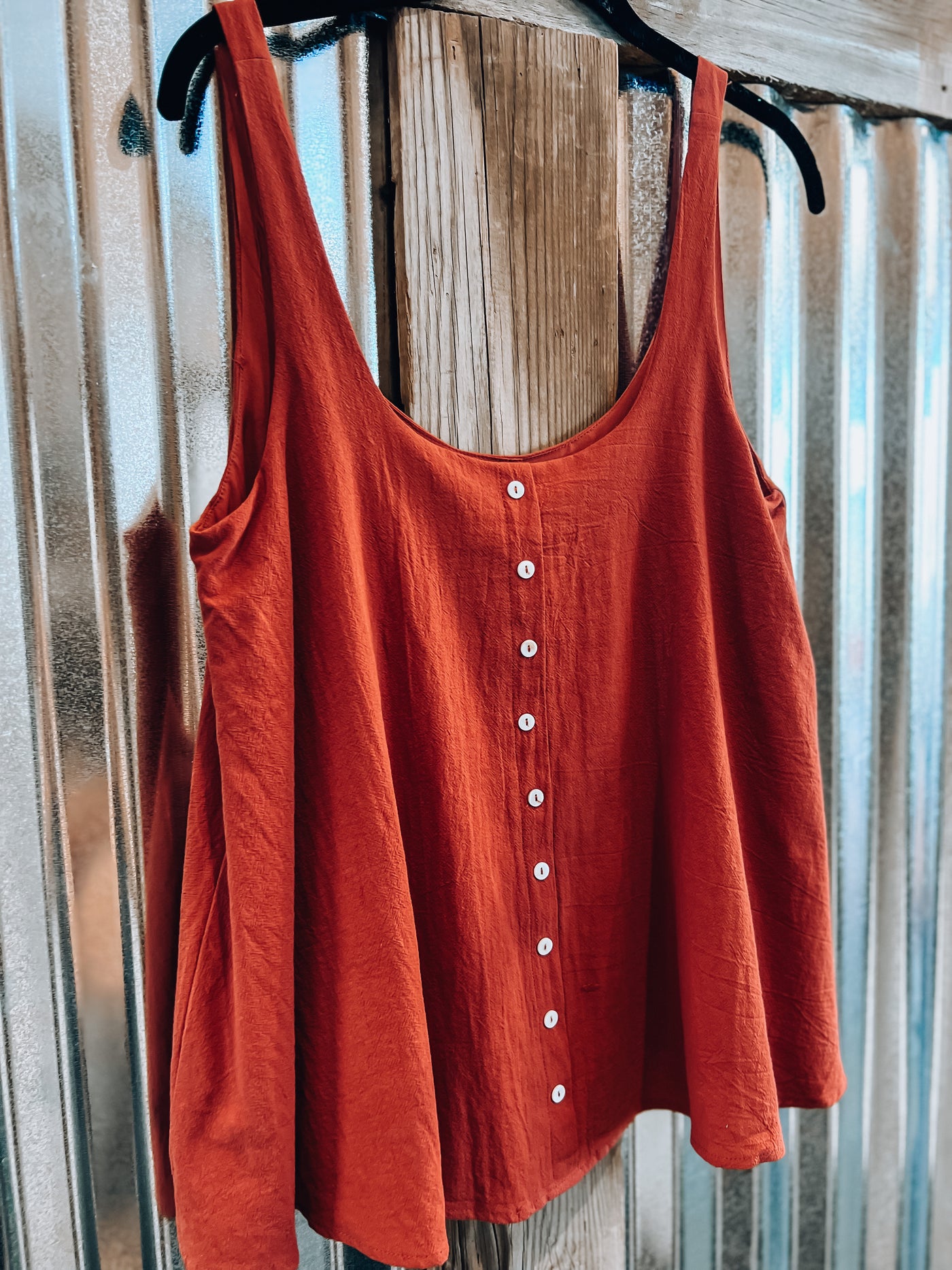 Rustic Red Button Up Flowy Tank Top