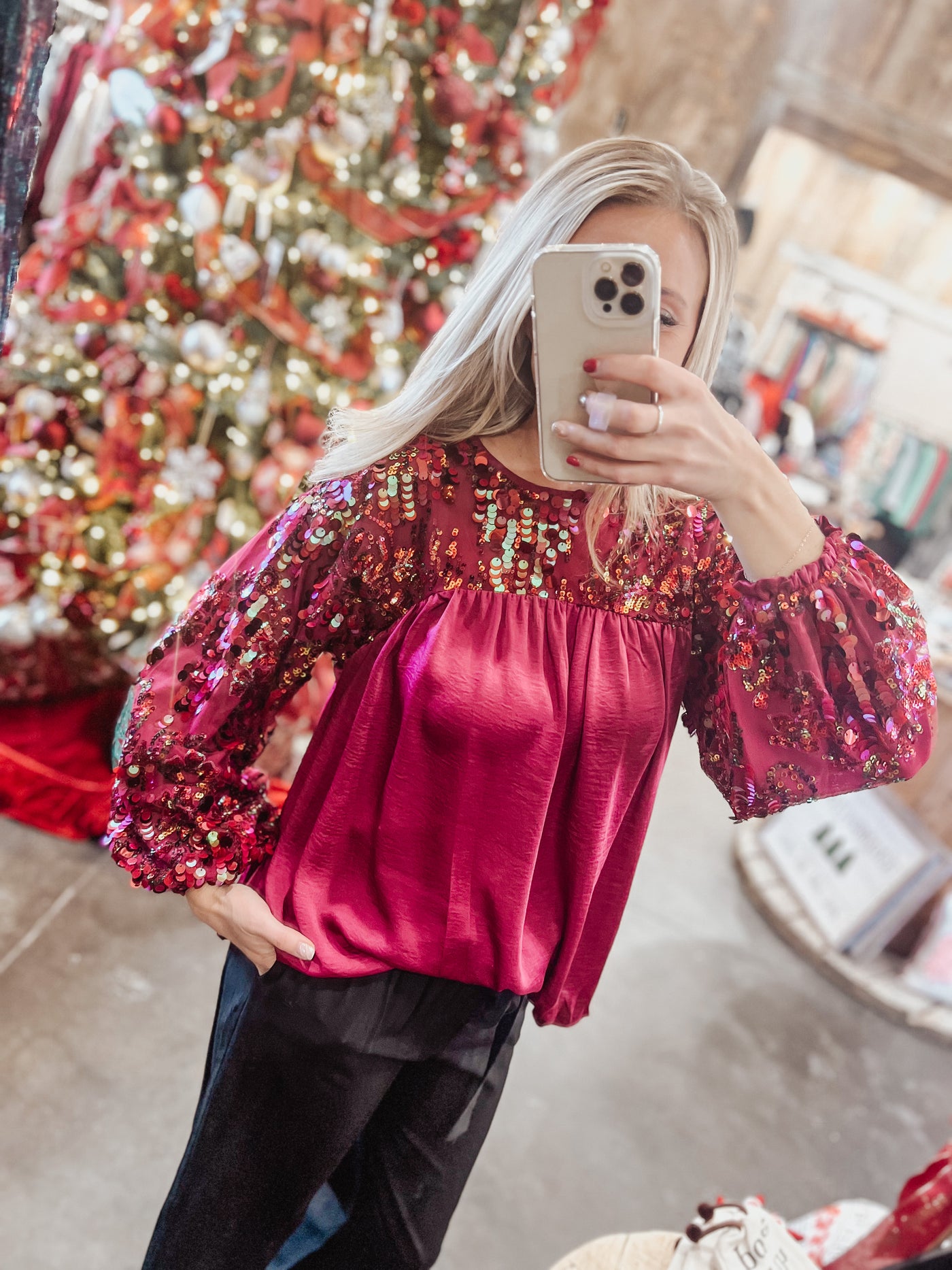 Plum Satin and Sequin Blouse