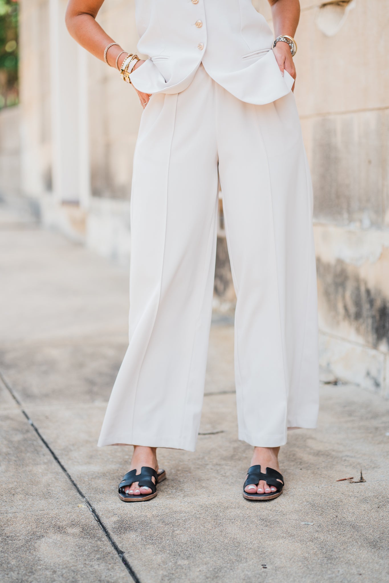 Cream Midtown Wide Leg Crop Pants