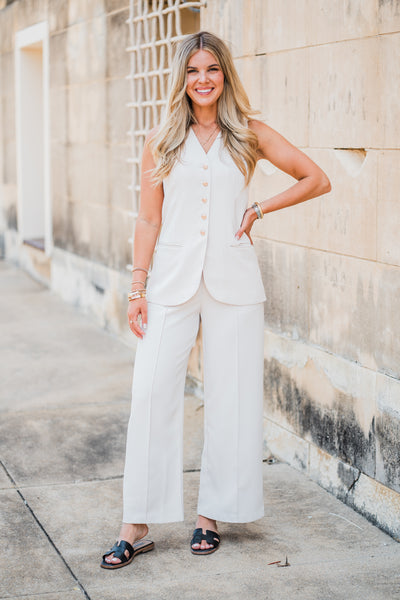 Cream Midtown Wide Leg Crop Pants