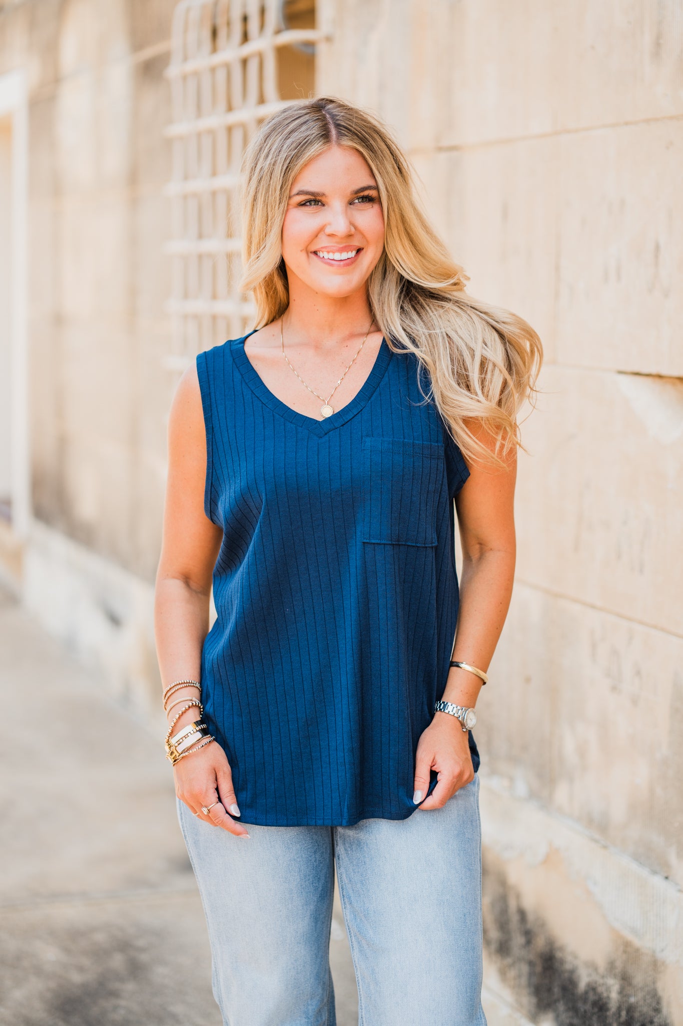 Navy Blue Everyday Ribbed Tank Top