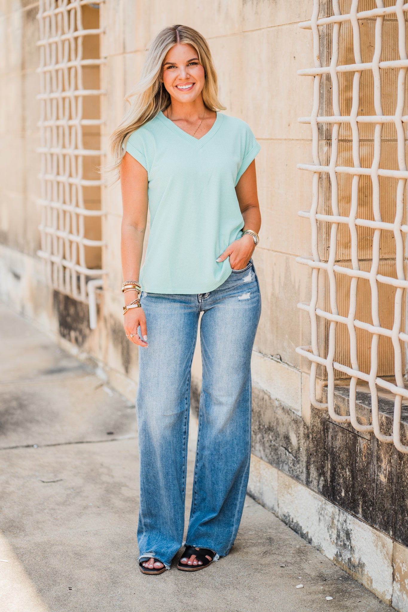 Mint Ribbed Short Sleeve Top