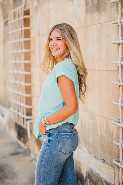 Mint Ribbed Short Sleeve Top