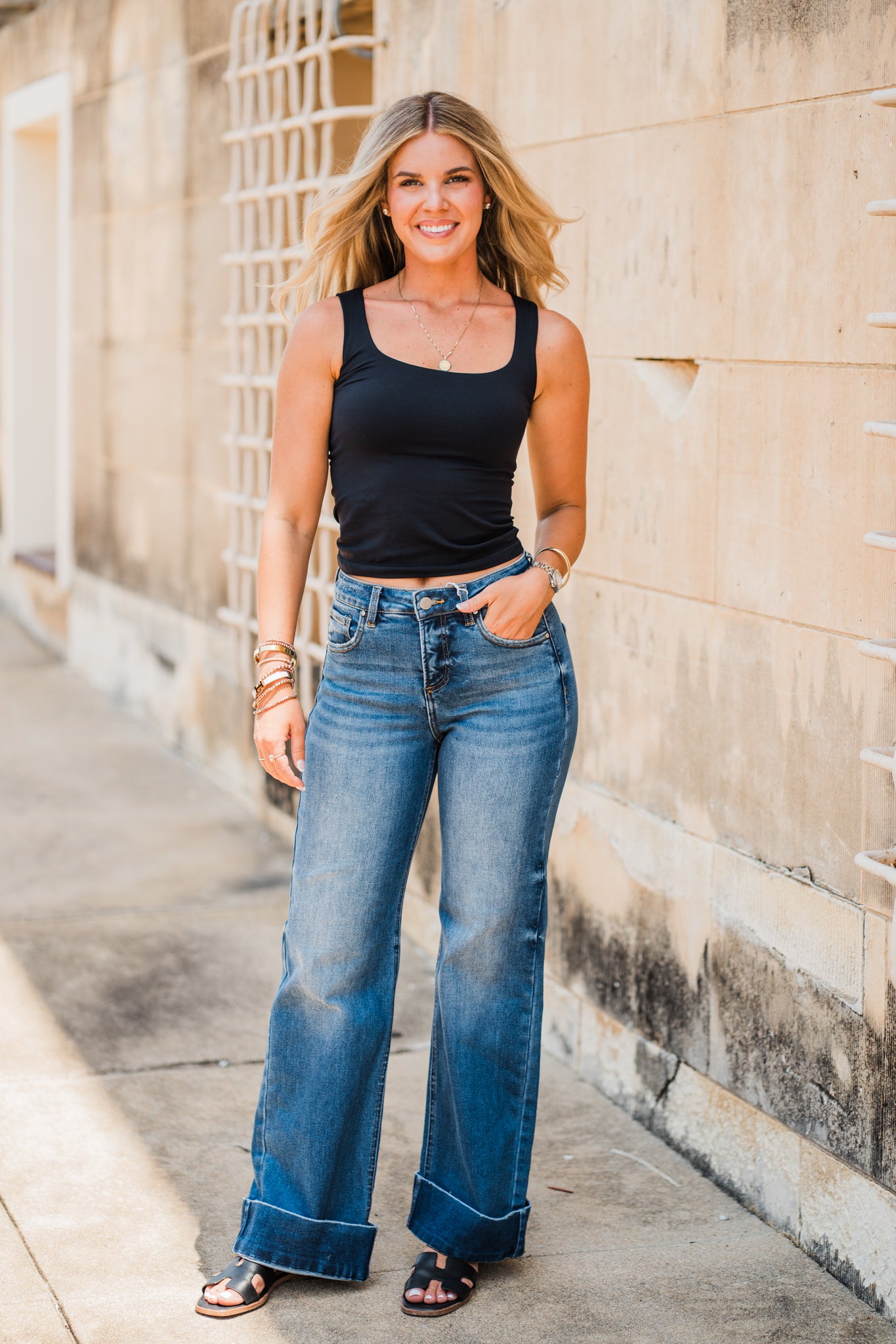 High Rise Wide Cuff Jeans