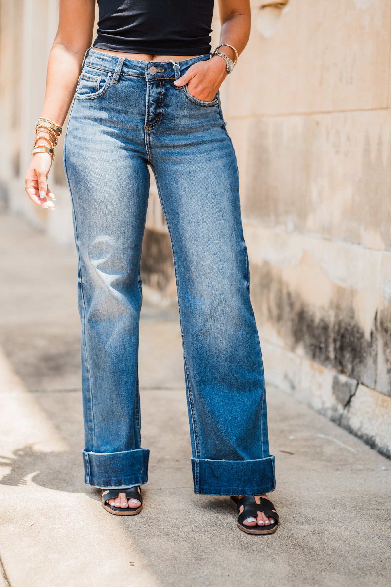 High Rise Wide Cuff Jeans