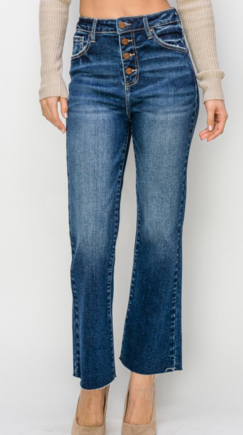 Dark High Rise Ankle Flare Jeans