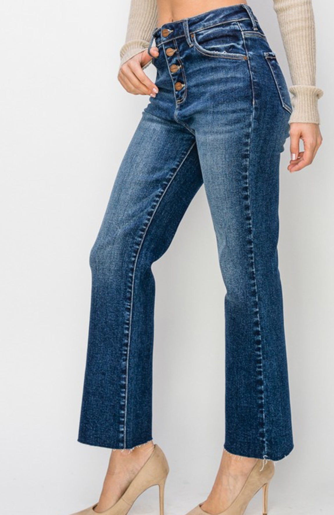 Dark High Rise Ankle Flare Jeans